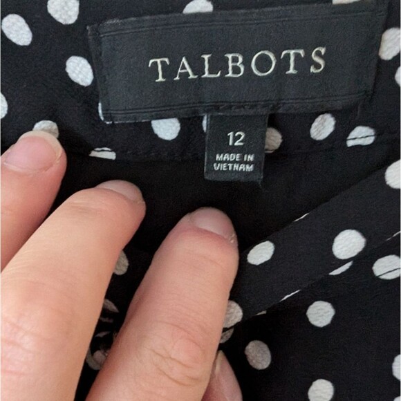 Talbots Polka Dot Navy Midi Skirt Cloth Covered Buttons Size 12 - Picture 5 of 10
